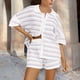thumbnail image 1 of MKLEKYY Conjuntos De Mezclilla Cortos Para Mujer, Conjunto De Punto A Rayas, Top Con Botones Y Pantalones Cortos De Dos Piezas, Ropa De Estar Por Casa, 1 of 3