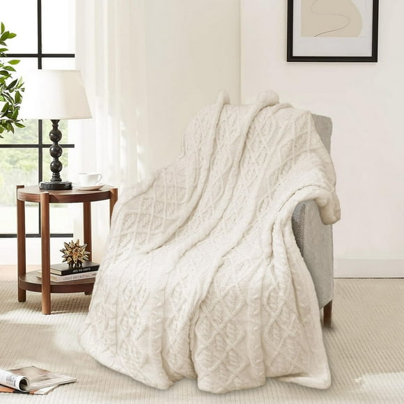 Jeté de Noël en sherpa et tricot torsadé FRAÎCHE, 127 cm x 152 cm