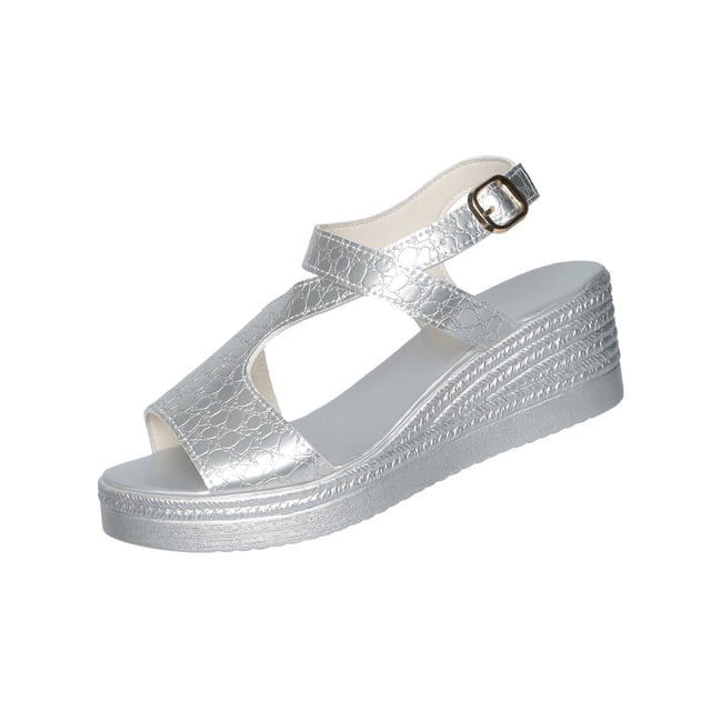 Wo-Fusoul Wedge Sandals for Women, Fashionable Casual Peep Toe Open-Toe Beach Sandals, Solid Color Platform Heel, Versatile for Spring and Summer, Plus Size