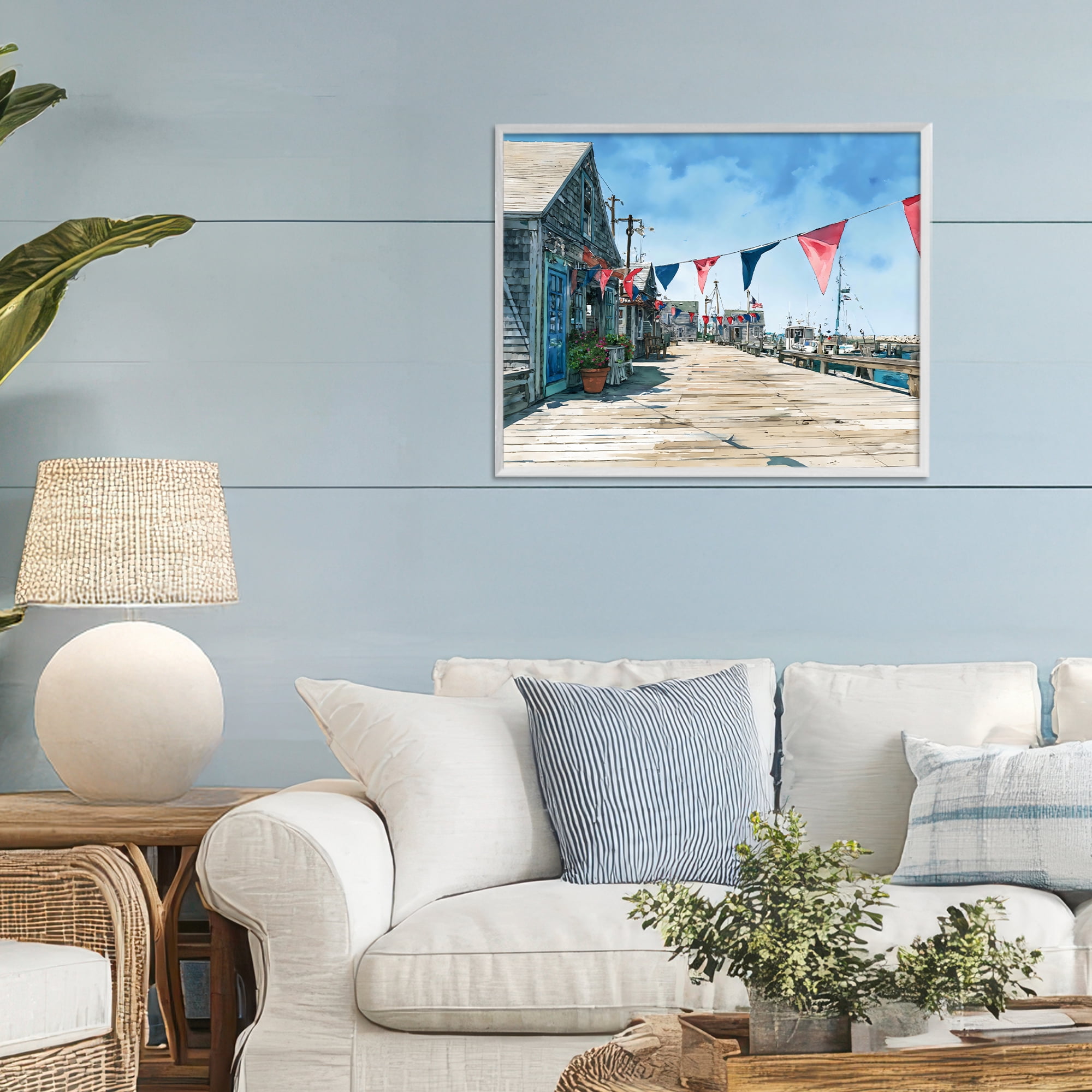 Stupell Industries Seaside Fishing Wharf White Framed Giclee Art, design by Franklyn Gregory