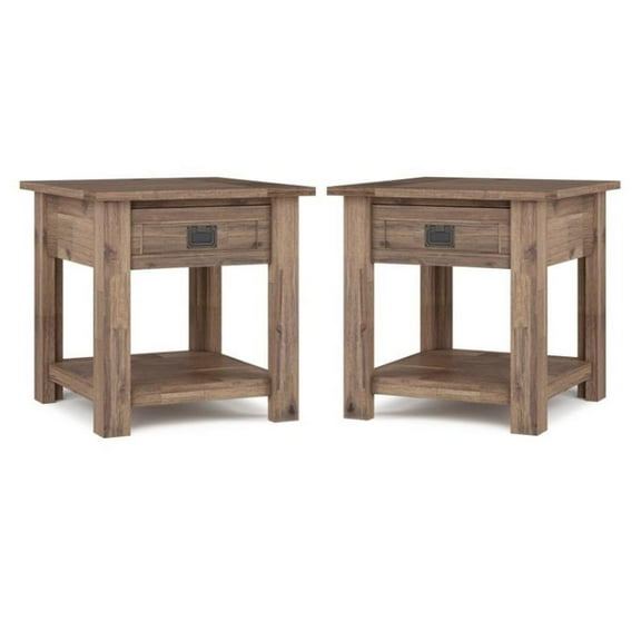 Home Square 2 Piece Wood End Table Set in Rustic Aged Brown