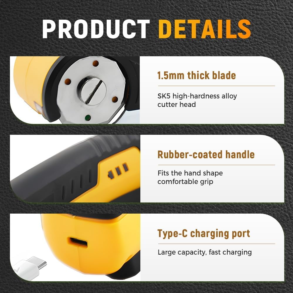 ABPETE Electric Box Cutter for Cardboard, 2025 New Cordless Electric Scissors, Portable Rotary Cutter for Home and Office, Rechargeable Scissors for Carton Plastic Leather Cloth (Black Single blade)