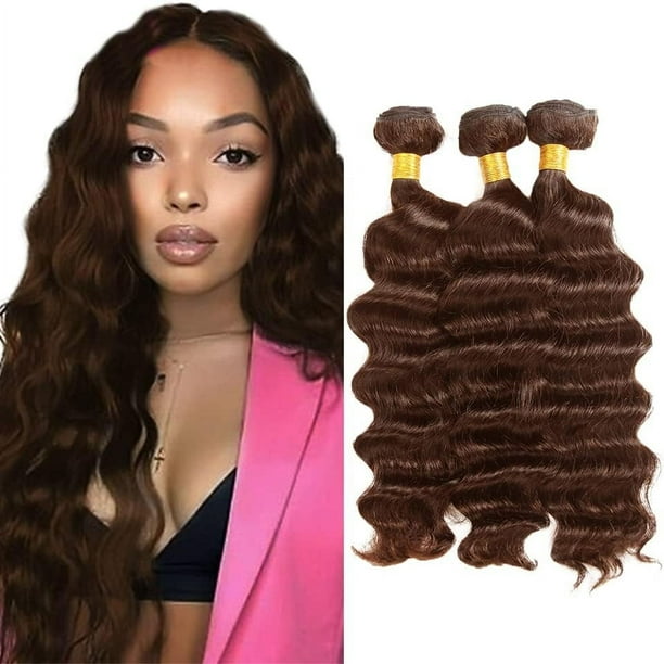 Paquetes de cabello humano #4, color marrón, ondulación profunda, Aonbamds, 70-80 cm, 150 g