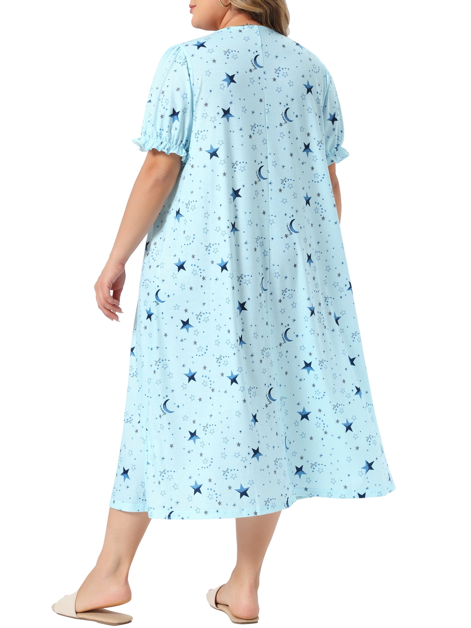 DARING DIVA Women's Plus Soft Crew Neck Cute Cherry Ruffle Nightgown 1X Light Blue