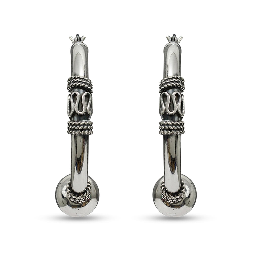 LeCalla 925 Sterling Silver Light-Weight Oxidized Small Balinese Click Top Hoop Earrings Jewelry for Women and Teen 22MM
