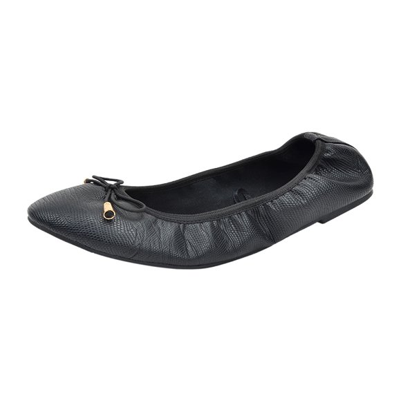 hopeusnice Women's Ballerina Flats Slip On Comfortable Shoes Bowknot Flats Soft Faux Leather Pointed Toe Lightweight Non-Slip Breathable Black 36
