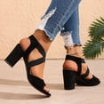 thumbnail image 4 of Rokment Black High Heels Dressy Sandals for Women Ladies 2026 Summer Fashion Casual Suede Open Pointed Toe Chunky Block Heeled Ankle Strap Strappy Dress Sandals A Size 6, 4 of 7