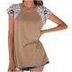 thumbnail image 1 of Camiseta de manga corta con cuello en R y costuras de leopardo de temperamento para mujer Fridja  bn5651, 1 of 6