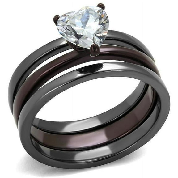Alamode TK1274DC-7 Women IP Light Black & IP Dark Brown Stainless Steel Ring with AAA Grade CZ in Clear - Size 7