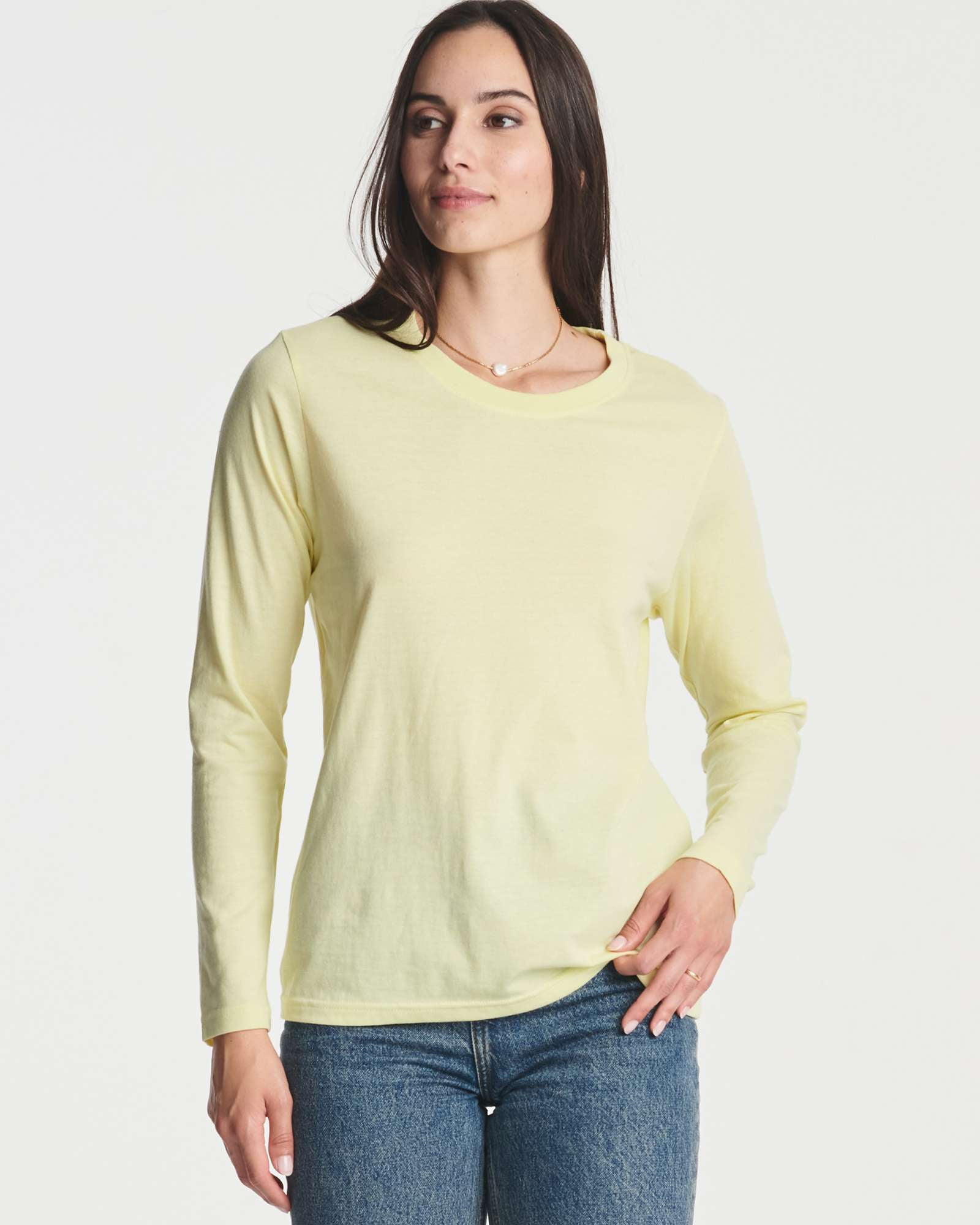 Real Essentials 4 Pack: Women's Cotton Classic-Fit Long-Sleeve Crewneck T-Shirt (Available in Plus Size)