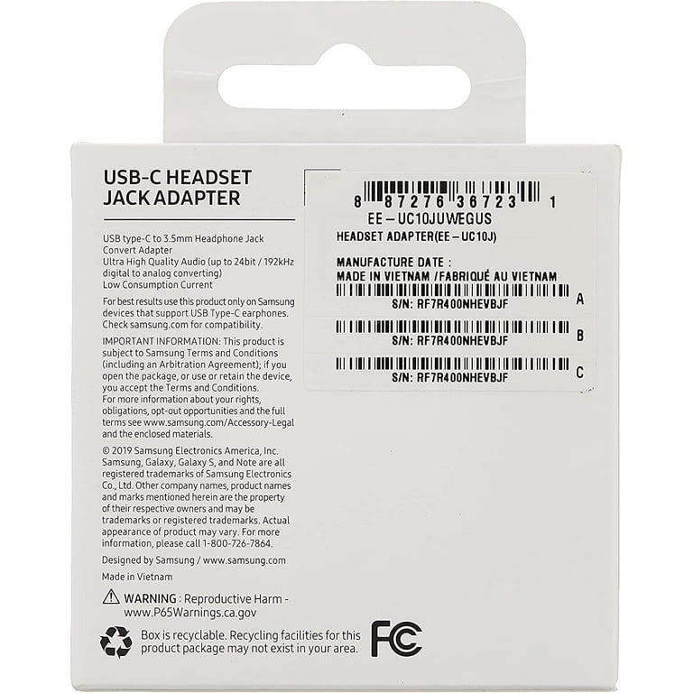 SAMSUNG EE-UC10JUWEGUS Adaptador USB-C a conector de auriculares de 0.138  in para Note10 y Note10+ (versión de EE. UU. con garantía)