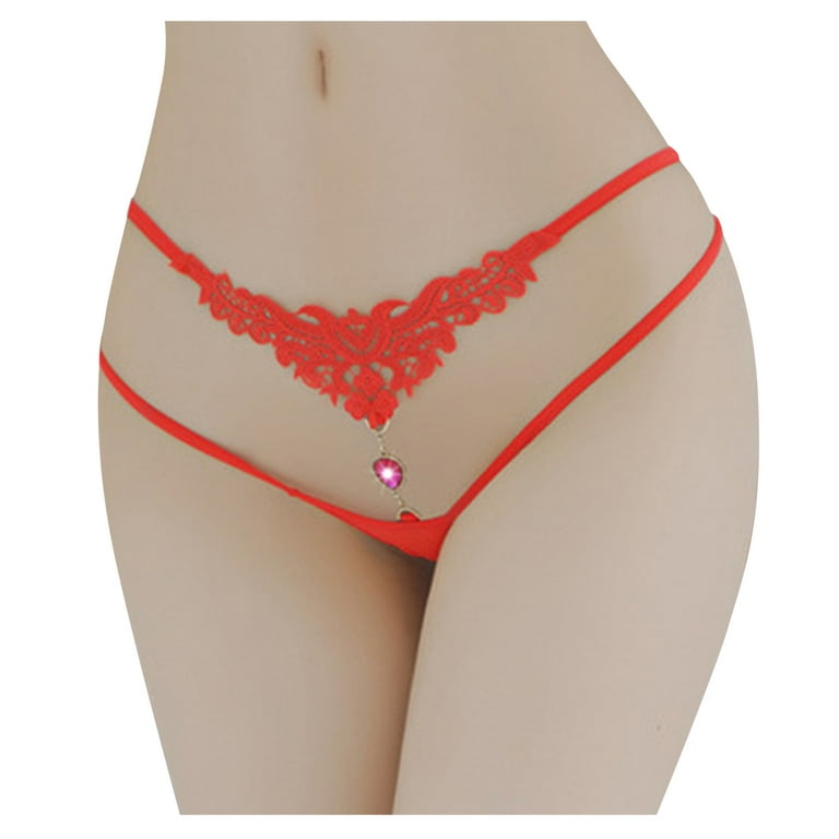 Women Ice Thong Low Waist Wide Crotch Hollow Transparent T Pants Fun  Underwear Underpants