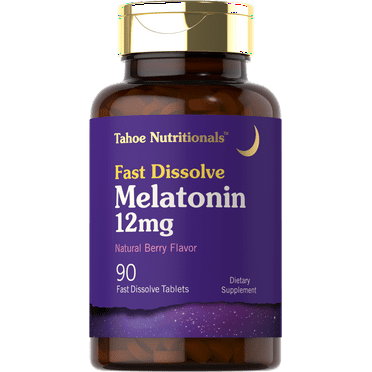 Melatonin 12mg | 90 Fast Dissolve Tablets | Berry Flavored for Men and Women | by Tahoe Nutritionals