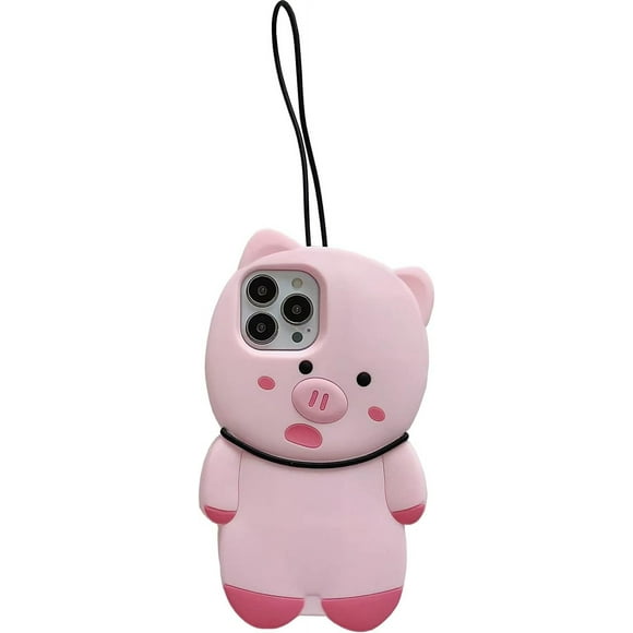 for iPhone 14 Pro Max Case, Kawaii Pink Pig Phone Cases 3D Silicone Cartoon Case with Hand Strap Fun Apply to iPhone 14 Pro Max Cute Case Soft Rubber Shockproof Protective Case for Women Girls