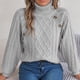 thumbnail image 4 of Suéter de cuello alto para mujer, informal, liso, con botones, de masa, con giros, cuello alto, manga farol, blusa de poliéster para mujer, 4 of 9