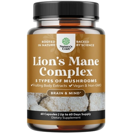 Natures Craft Lion’s Mane Complex Nootropic Brain Support Supplement with Shiitake and Reishi, 60 Ct