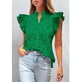 thumbnail image 4 of PRETTYGARDEN Womens Summer Tops Dressy Casual Ruffle Cap Sleeve Button V Neck Embroidered Eyelet Blouses Shirts, 4 of 8