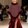 thumbnail image 4 of UTSJKR Women Tweed Knit Poncho Cape Faux Fur Trim Mock Neck Pullover Wrap Shawl for Formal Occasion Cold Season Wine, 4 of 9