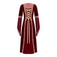 thumbnail image 2 of YONGHS Kids Girls Renaissance Vintage Maxi Dress Gothic Medieval Costume Halloween Fancy Dress up Burgundy 12, 2 of 6