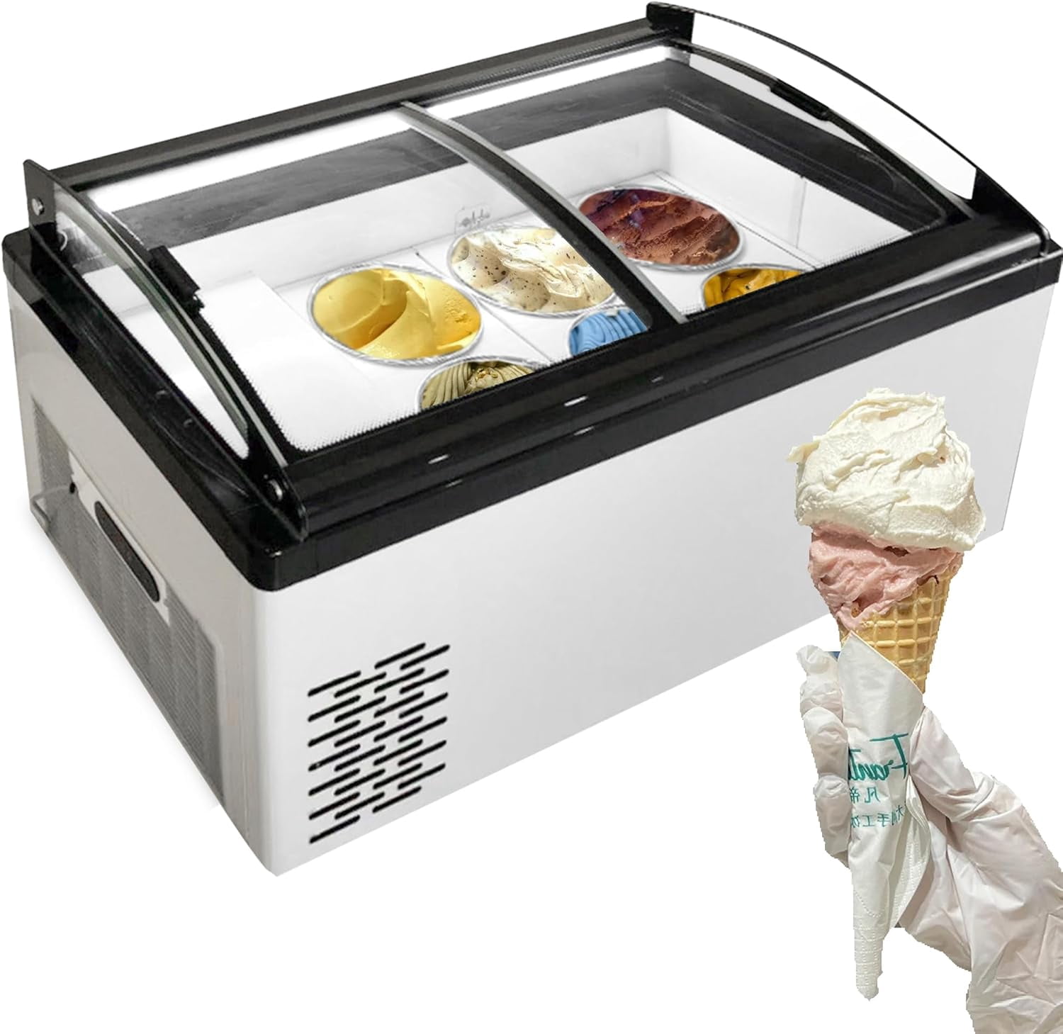 Mvckyi Commercial Ice Cream Freezer Display Case, 6 Tubs Gelato Dipping Cabinet, Countertop Ice Cream Display Freezer, 2 Sliding Glass Doors, 6.4 Cu.ft, with LED Warm Light, for Supermarket