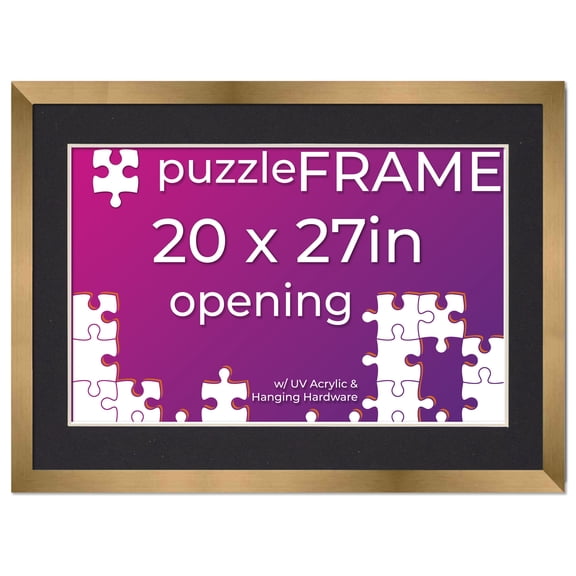 20x27 Frame for Jigsaw Puzzles - Wooden Bronze Puzzle Frame with Mat (Black) For Puzzles Measuring 20x27 Inches
