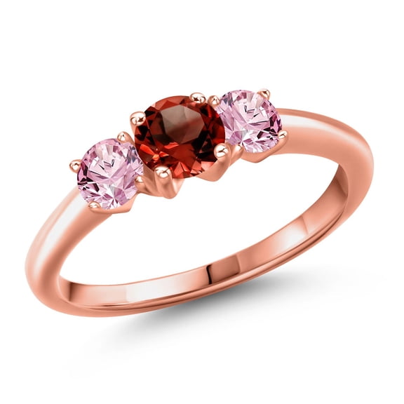 Gem Stone King 18K Rose Gold Plated Silver Red Garnet and Pink Lab Grown Diamond Engagement Ring for Women | 1.05 Cttw | Round 5MM | Gemstone January Birthstone | Size 7