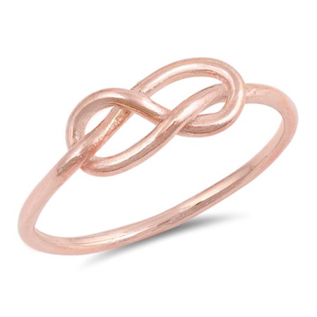Silver Rose Accessories CHOOSE YOUR COLOR Rose Gold-Tone Infinity Knot Forever Ring .925 Sterling Silver Band ()