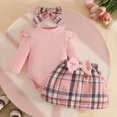 thumbnail image 2 of NOLDARES Baby Girl Fall Winter Clothes Ribbed Long Sleeve Ruffle Romper Pleated Skirt Headband 3Pcs Outfit Set(Red,6-12 M), 2 of 8