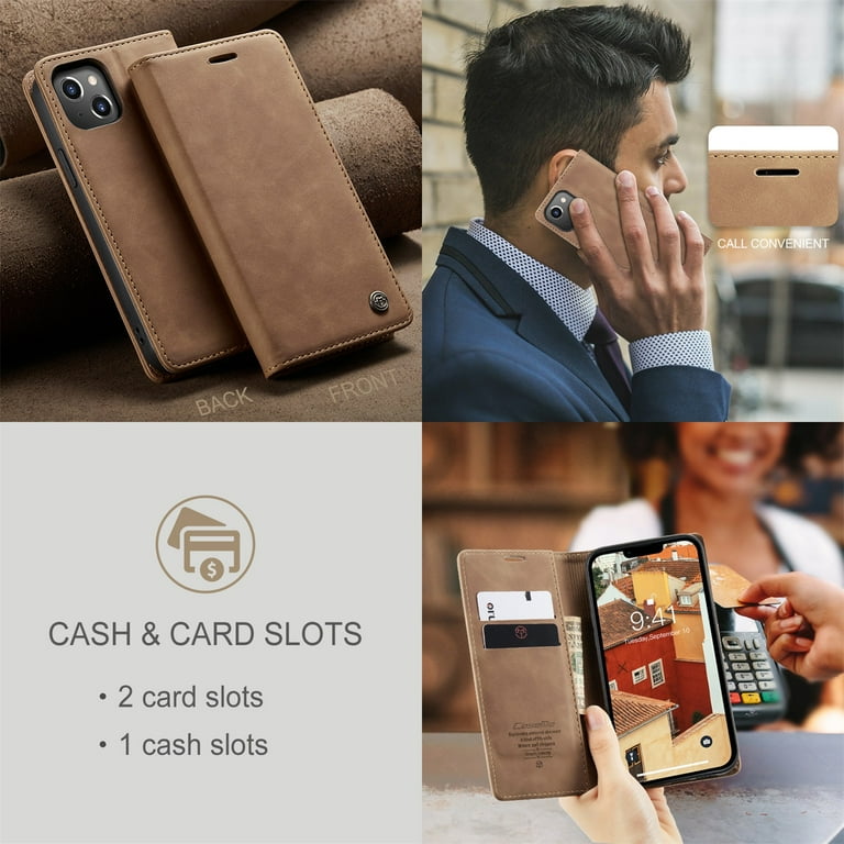 QLTYPRI Wallet Case For IPhone 14 Pro (6.1 Inch) Compatible With Magsafe Charger, Magnetic Flip Folio PU Leather Phone Case With RFID Blocking Card Holder Slots Kickstand Shockproof Cover - Rose Gold