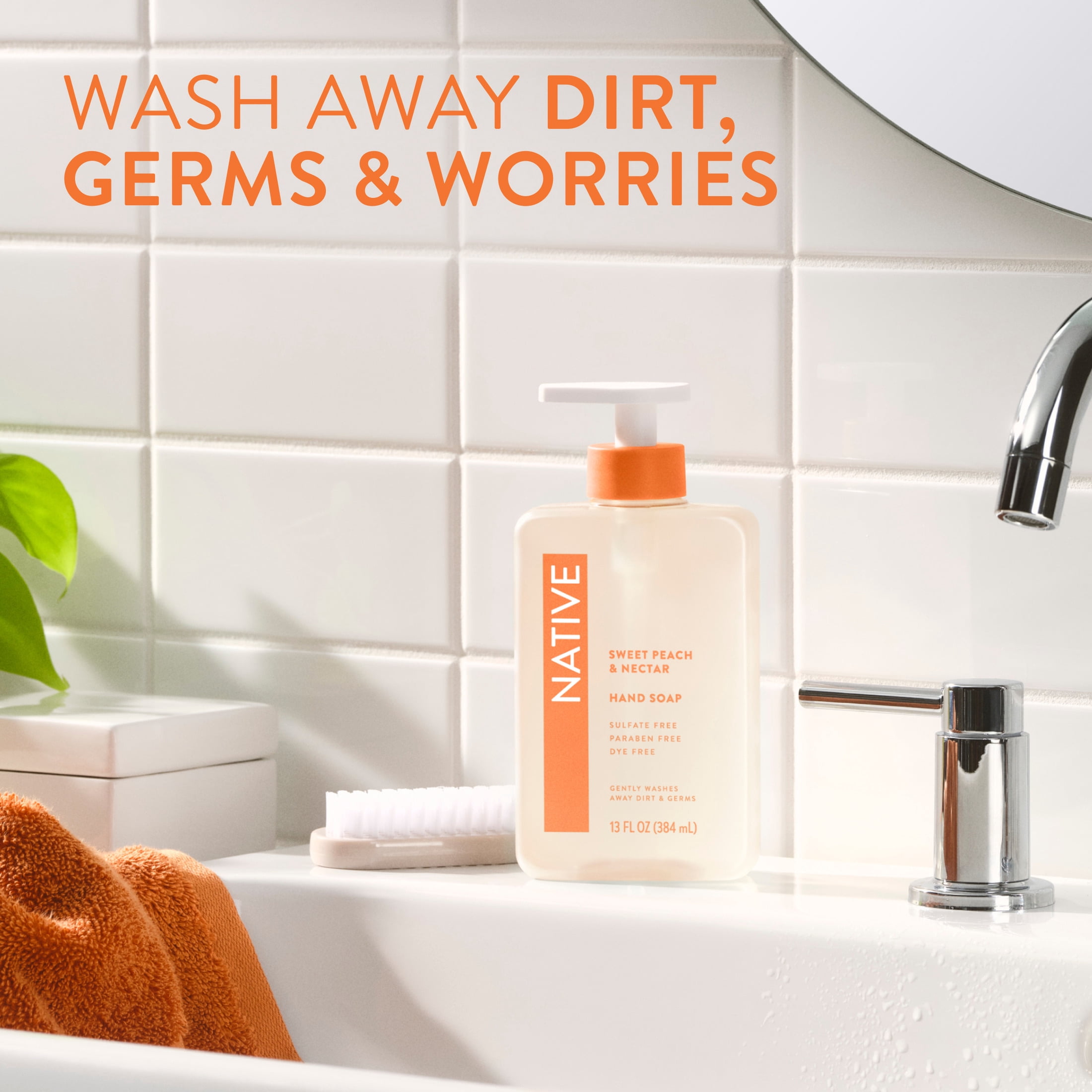 (6 pack) Native Liquid Hand Soap, Sweet Peach & Nectar, Non-drying, Naturally Derived Cleansers, Sulfate Free, 13 fl oz