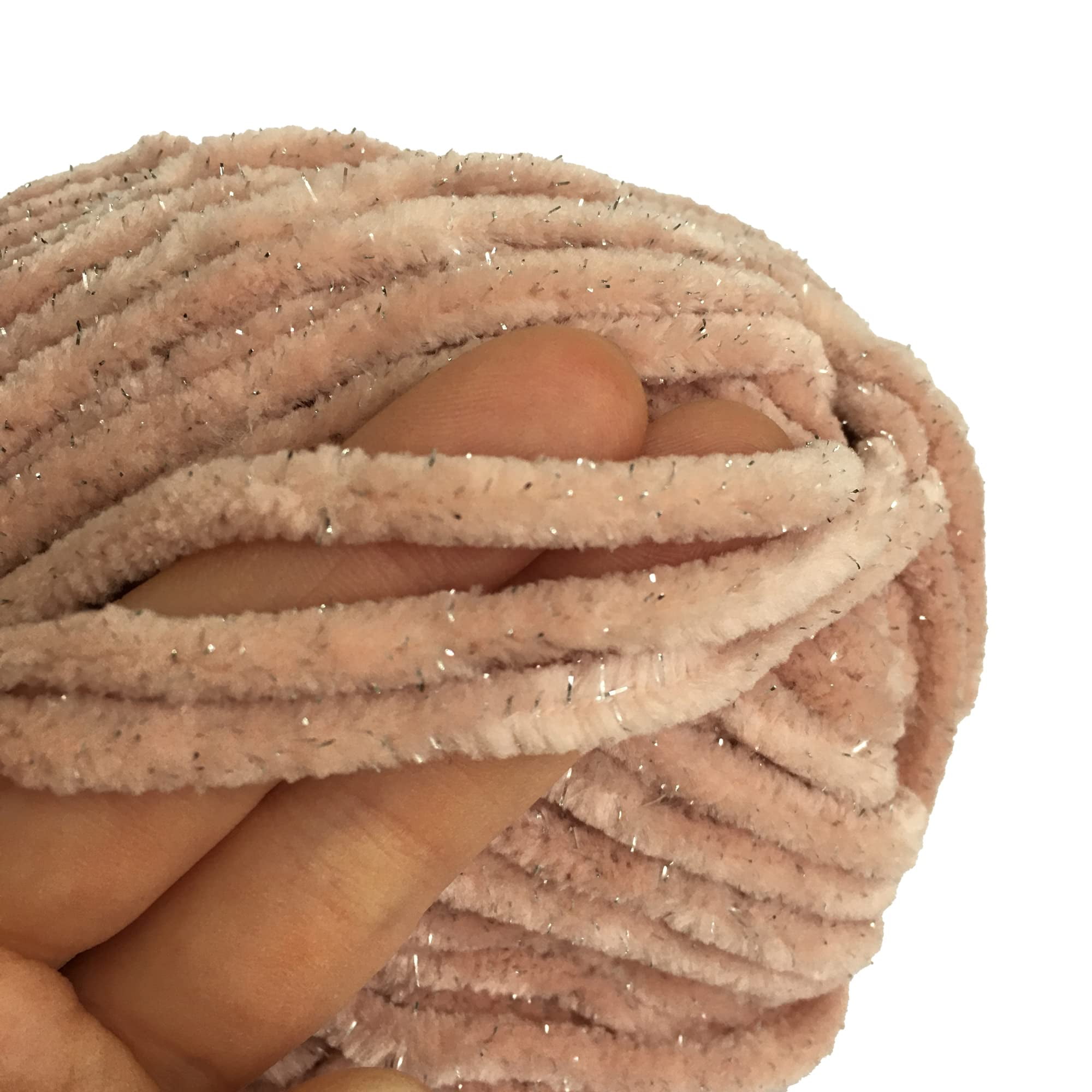Troyarn Velvet Star (3- Skeins Pack) Silvery Glitter Chenille Baby Blanket Yarn Amigurumi Yarn for Crocheting and Knitting Super Bulky 3x100 gr (3x120 yds) (10442 - Shell, 3 Skein)