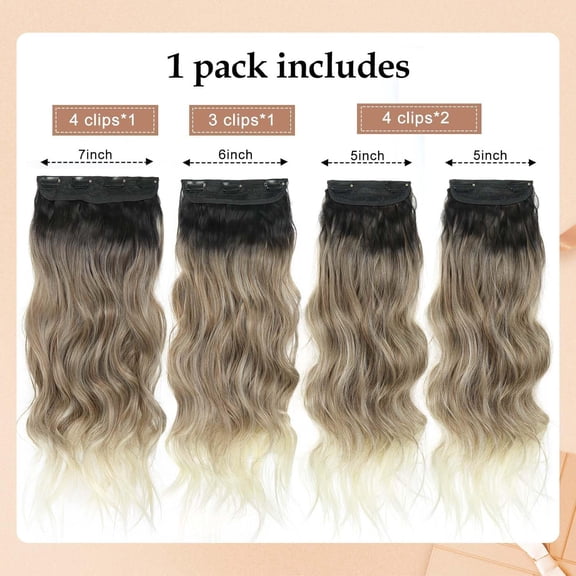 WEIF-20 Inch Clip in Hair Extensions 4PCS Long Wavy Curly Hair Extensions Thick Hairpieces for Women Synthetic Hair Extension Clip ins Double Weft Hairpieces Full Head for Women (T27/613, 20INCH)