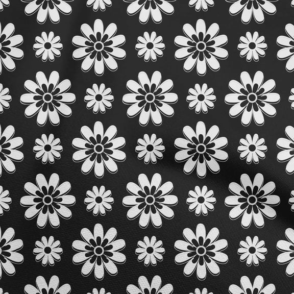oneOone Polyester Spandex Black Fabric Floral Retro Diy Clothing Quilting Fabric Print Fabric By Yard 56 Inch Wide
