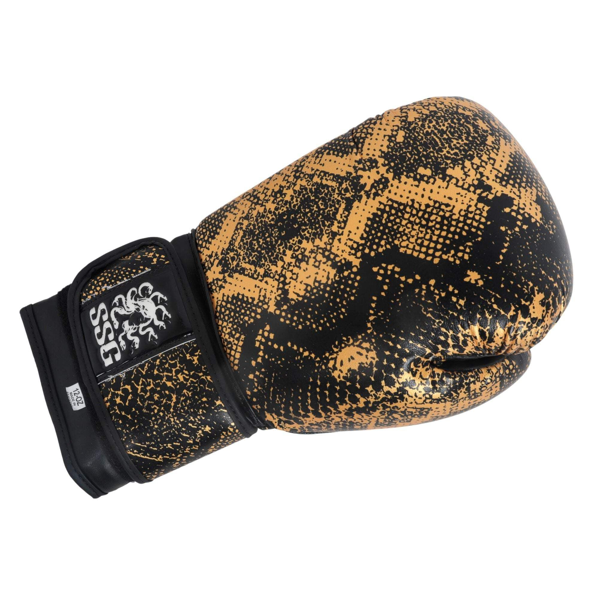 StoneStrikeGear Boxing Gloves – 12oz, Unisex, Synthetic Leather Training Gloves for Boxing, Sparring, & Bag Work – Midnight Strike Black/Gold