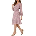 thumbnail image 4 of Unique Bargains Robe Portefeuille Bohème Florale Col en V Manches Évêque sous le Guen, 4 of 6