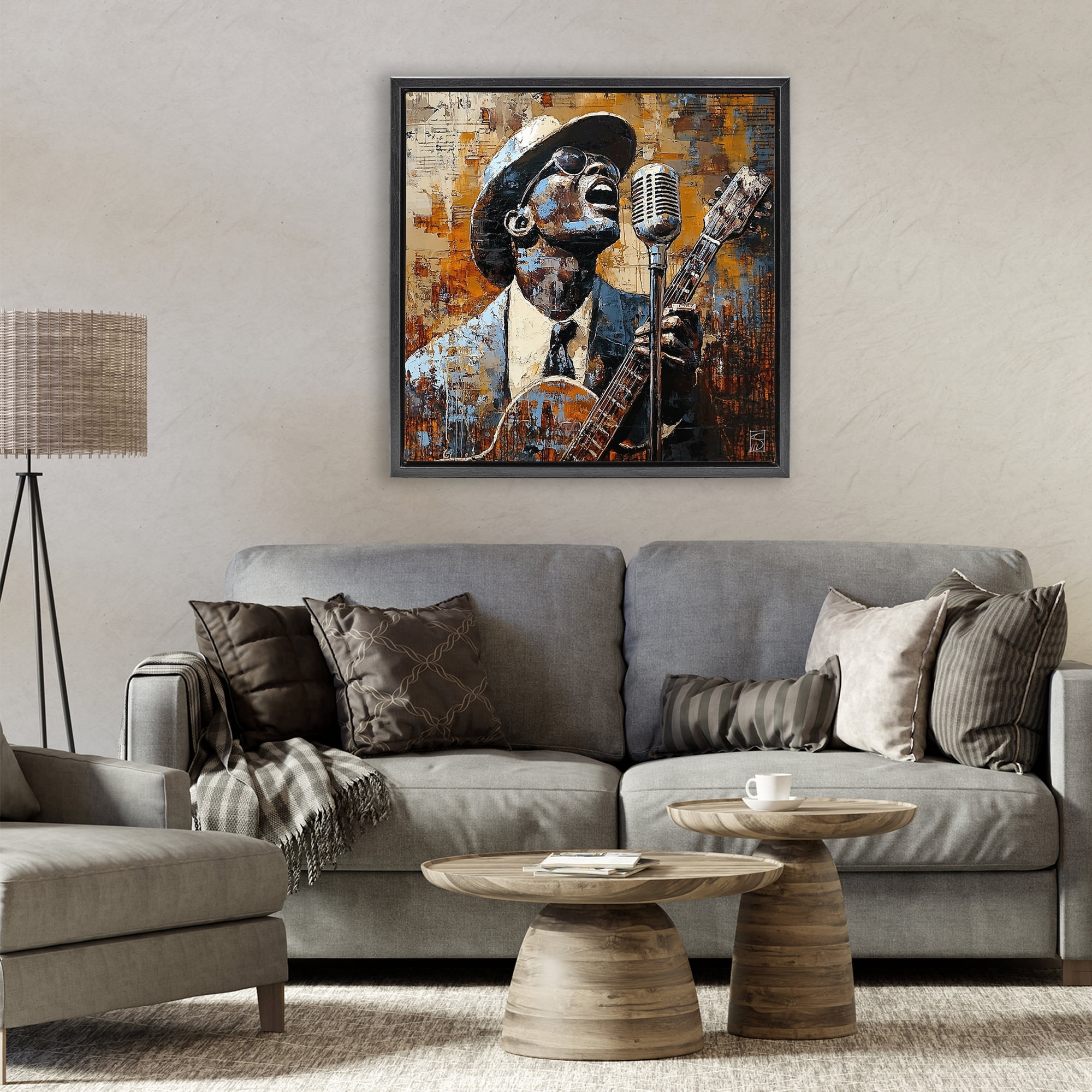 Stupell Industries Passionate Blues Singer Black Framed Floater Canvas Wall Art, design by Sara Culpepper