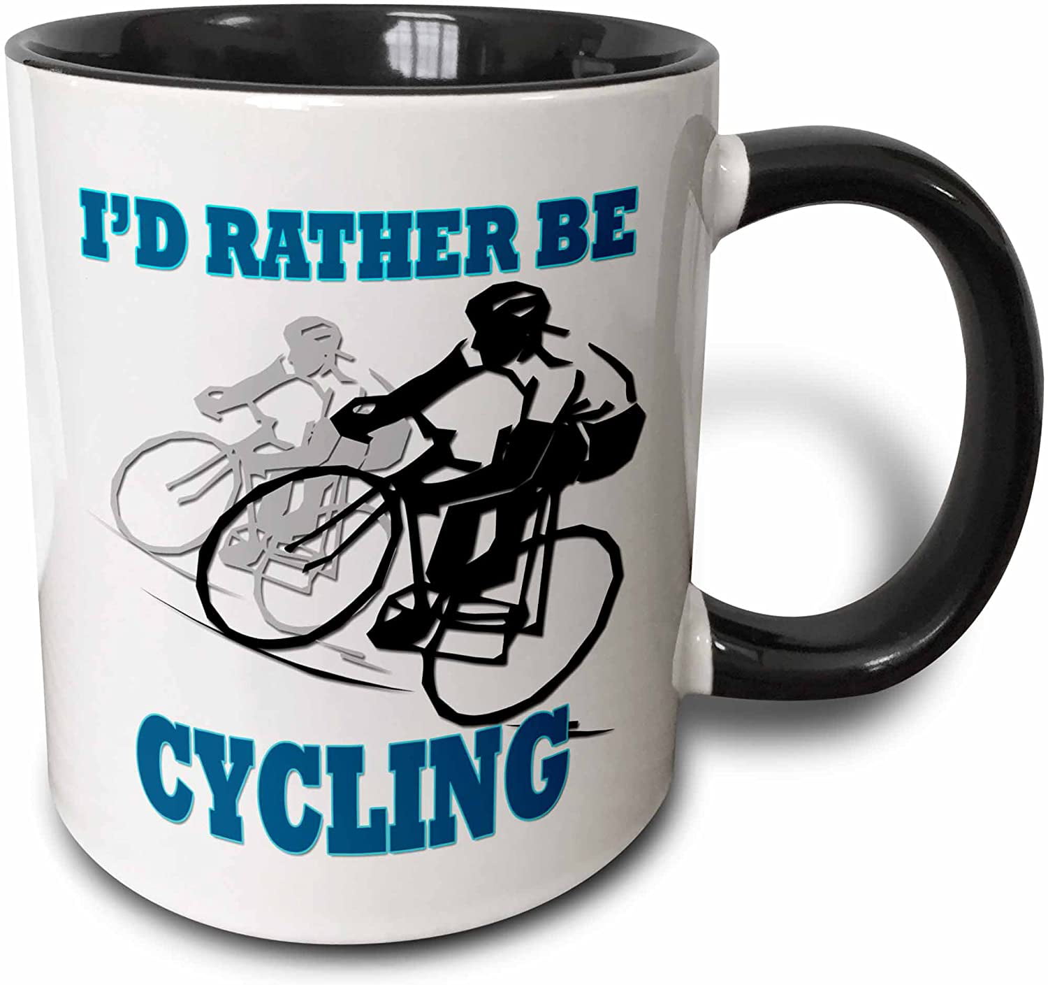 3dRose Id Rather Be Cycling Funny Quotes Popular Saying Ceramic Mug, 11 oz,  Black 