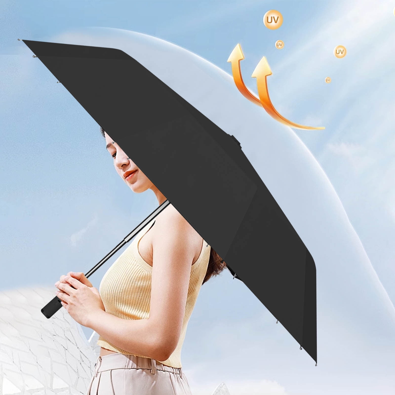 Parapluie Pliant Automatique Noir Biais Camel