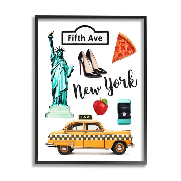 Stupell Industries New York Glam Travel Town & City Painting Black Framed Art Print Wall Art, 11 x 14