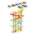 thumbnail image 4 of Rampa de carreras de coches en miniatura de madera, juguete para desarrollar habilidades motoras finas, vehículos de carreras, juego para niños 7 pistas, 4 of 9