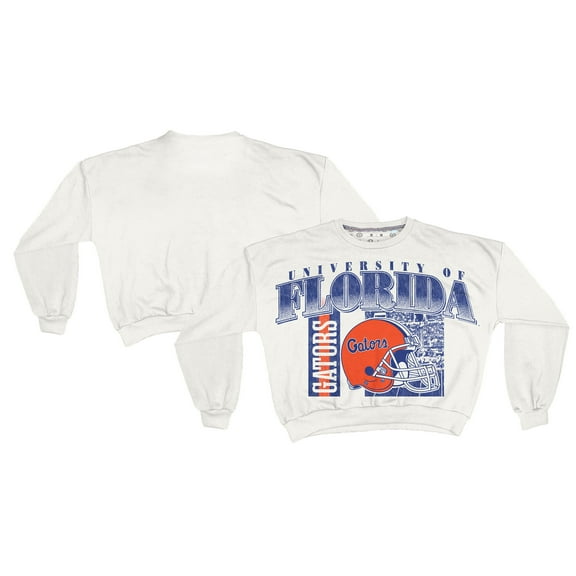 Women's Pressbox White Florida Gators Oversized Janice Retro Waist-Length Sweatshirt