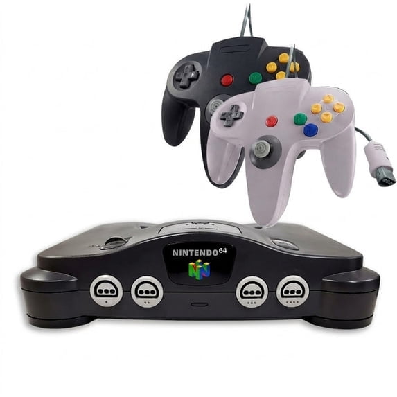 Pre-Owned Nintendo 64 N64 Console - 2 Retrofam N64 Controller Black & Gray