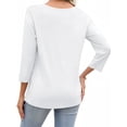 thumbnail image 4 of Liher 3/4 Sleeve T-shirt for Women Casual V Neck Basic Top Solid Color Dressy Tee White Loose Fit Blouse Clothes Size XXL, 4 of 5