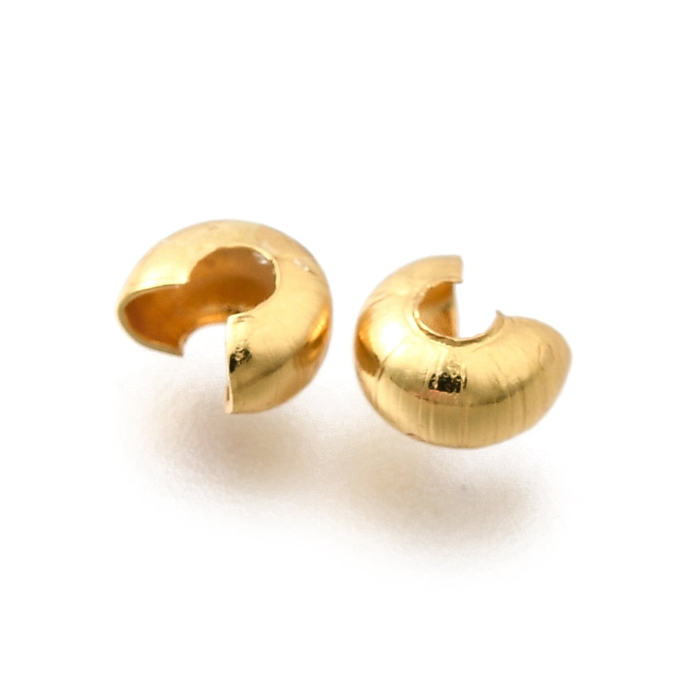 304 Stainless Steel Crimp Beads Covers Real 18K Gold Plated 5.5x4.5x3.5mm