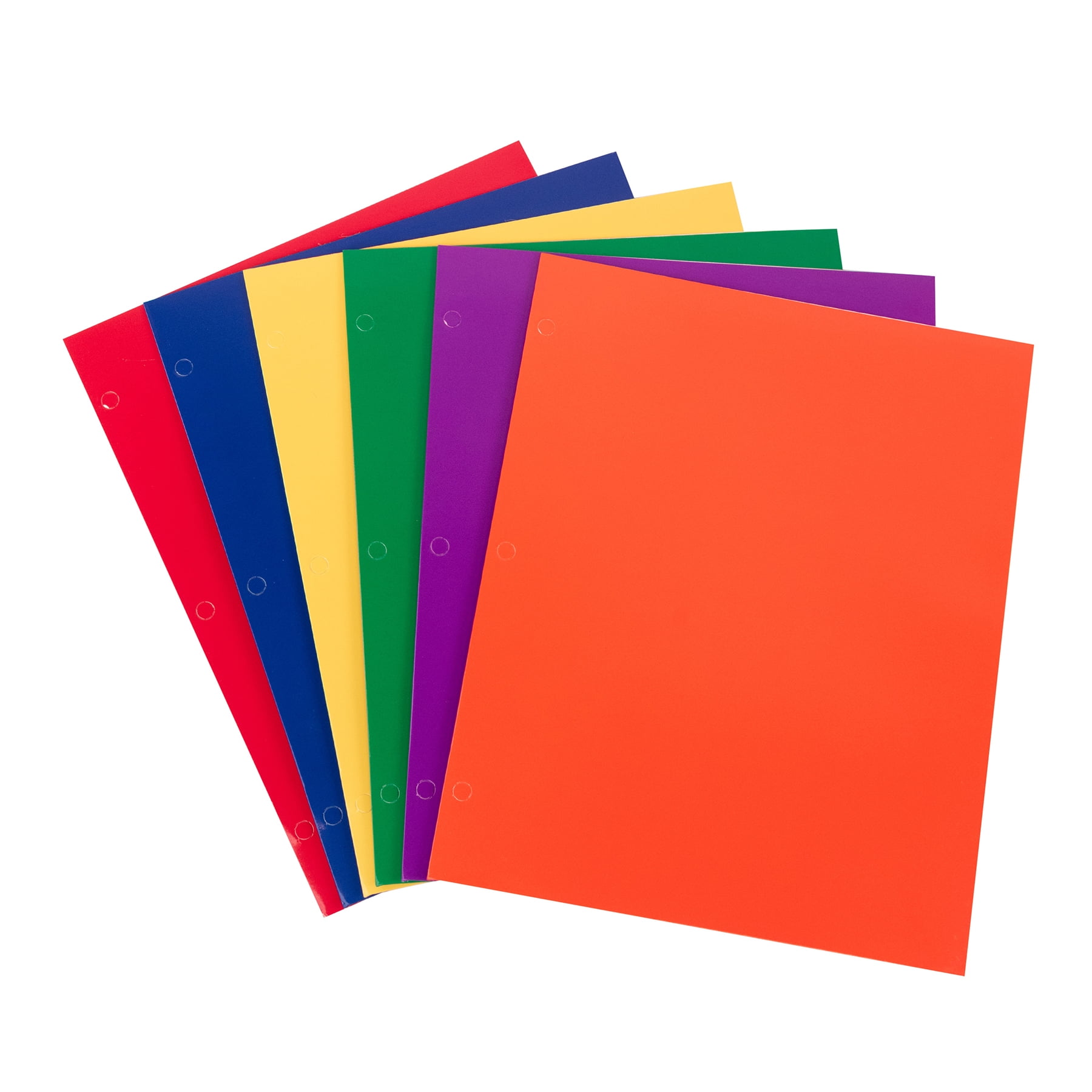C-Line 2-Pocket Laminated Paper Folder with 3-Hole Punch, Assorted Primary Colors, Pack of 50