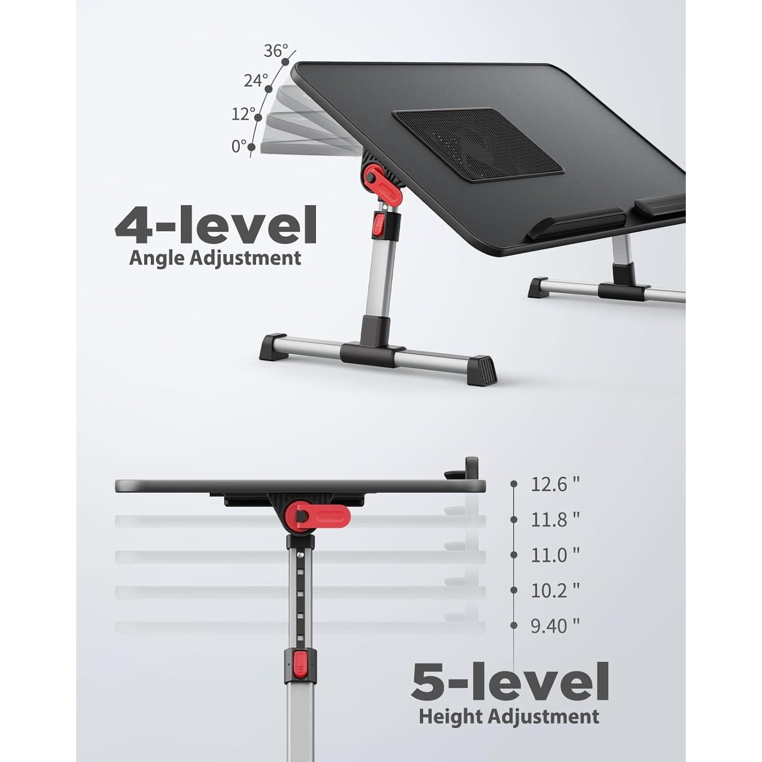 Laptop Desk for Bed with Cooling Fan,  Height & Angle Adjustable Laptop Stand for Bed, Lap Desk Tray Table, Lightweight Foldable Portable Computer Table for Couch Sofa Chair Floor Desk (Black)