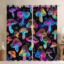 Feelyou Mystic Jungle Mushroon Black Out Curtains for Child, Neon Plant Botanical Curtains Pack of 2 (42x63 Each), Glitter Stars Print Bedroom Curtains, Curtains and Drapes Home Decor