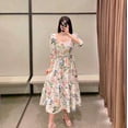 thumbnail image 2 of Vestido Vestido largo informal de algodón de manga media con cuello cuadrado y estampado floral, S Jumpingount AP001360-02B, 2 of 7