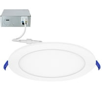Maxxima 8 in. 5CCT Round Recessed LED Downlight, 1600 Lumens Slim Round Flat Panel Color Selectable 2700K-5000K (2700K/3000K/3500K/4000K/5000K), Dimmable, Canless IC Rated, White Trim, J-Box Included