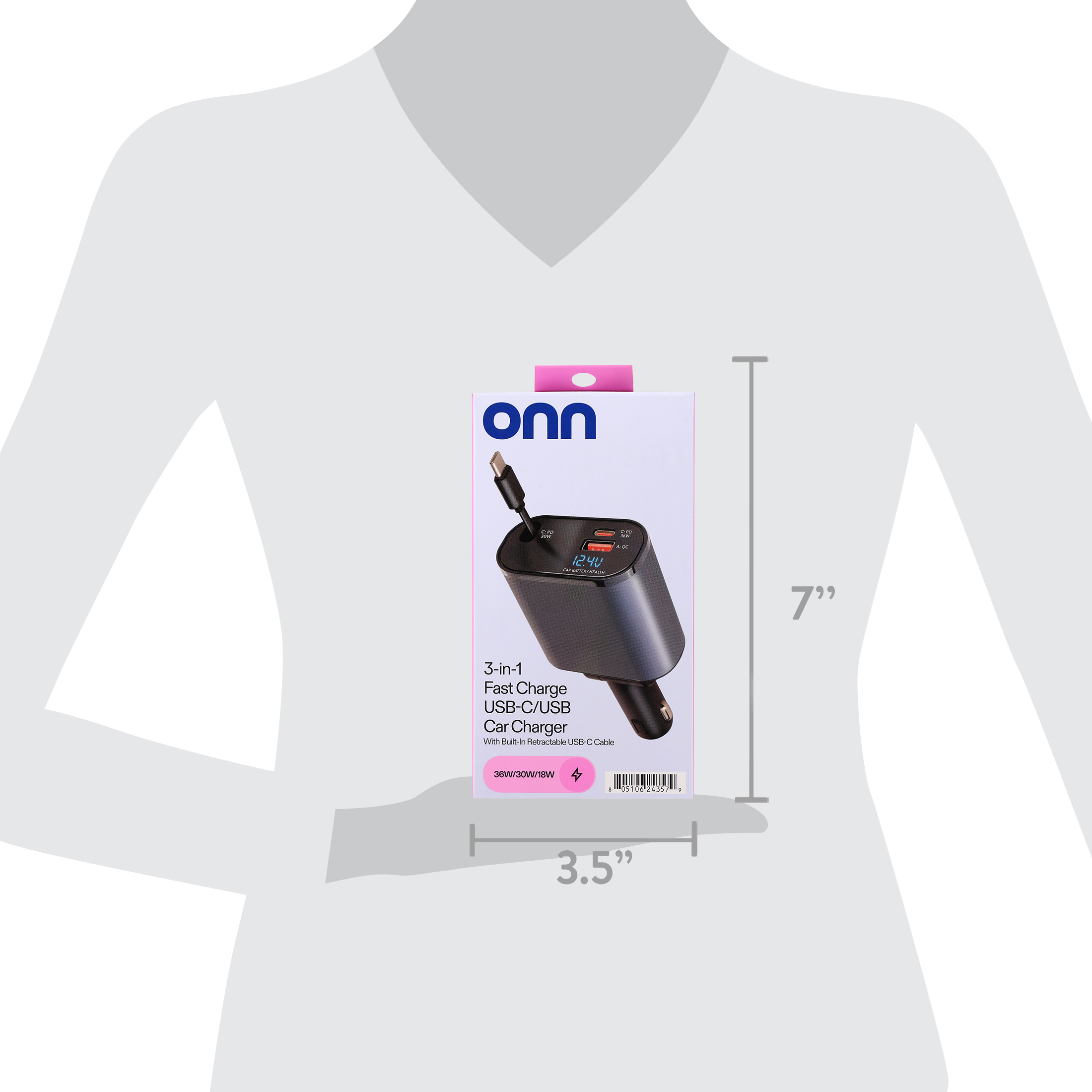 onn 3-in-1 Fast Charge USB-C/USB Car Charger photo 5